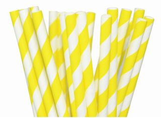 Paper Straw - Yellow Striped - 25 Pack