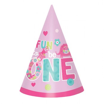 Fun to be One Party Hats - Pink - 8 Pack
