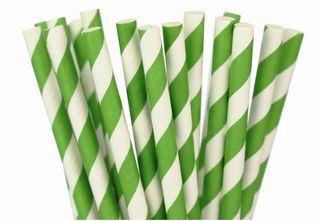 Paper Straw - Green Striped - 25 Pack