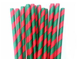 Paper Straw - Red & Green Striped - 25 Pack