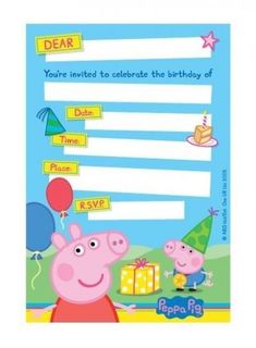 Peppa Pig Party Invitations - 8 Pack