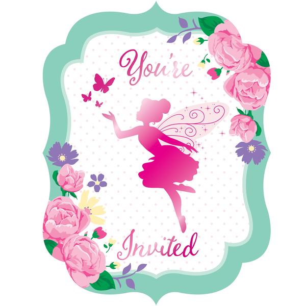 Floral Fairy Sparkle Invitations - 8 Pack
