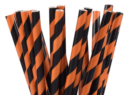 Paper Straw - Black & Orange Striped - 25 Pack